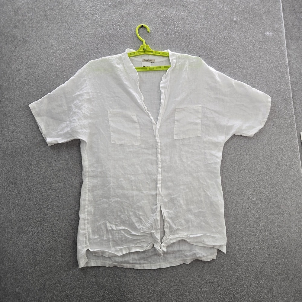 Alessia Pacini Women Blouse L White Linen Pocket Coastal Beach Italy